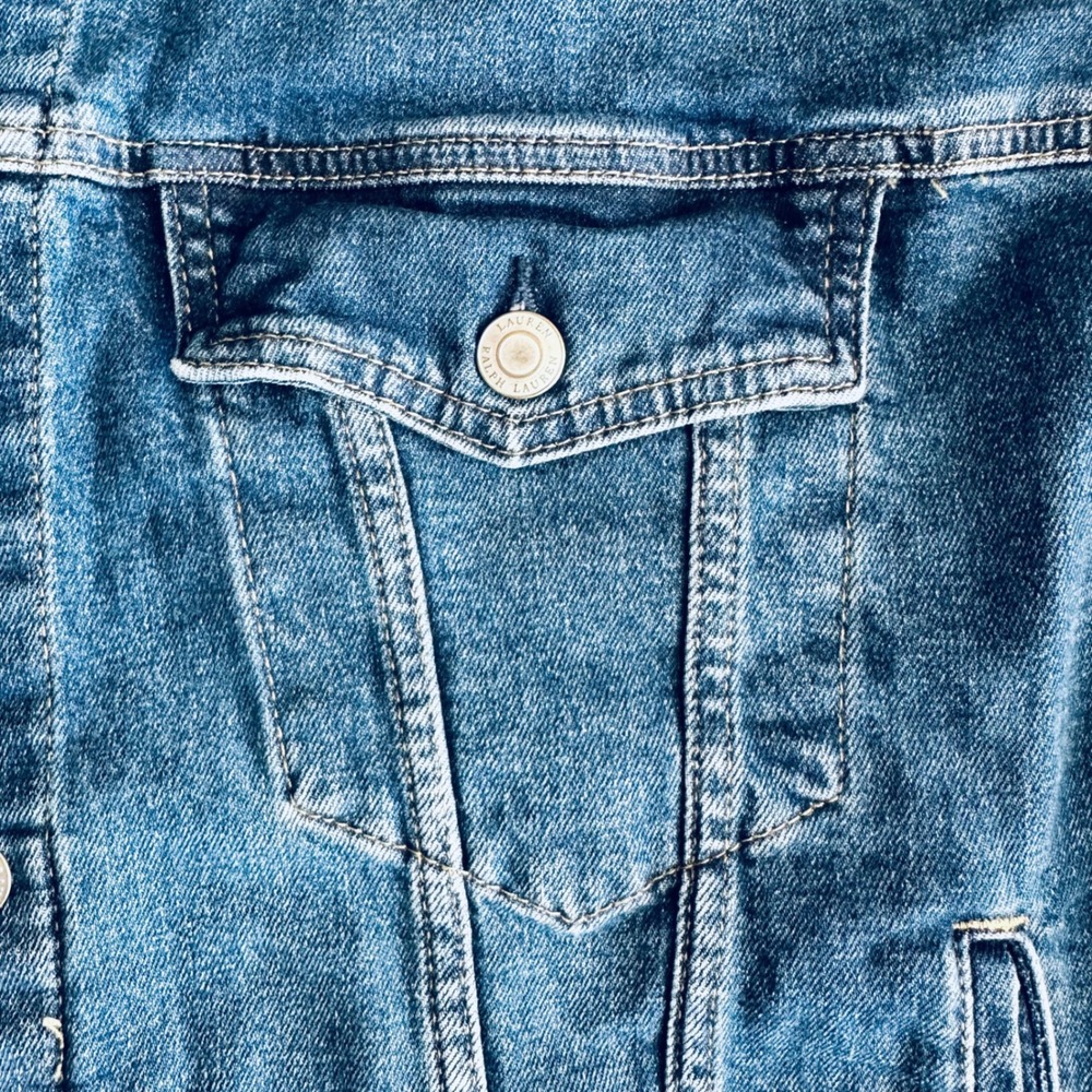 Lauren Ralph Lauren Womens Blue Denim Trucker Jacket Medium Wash Size Large - Picture 3 of 7